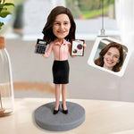 Custom Female Accountant Bobblehead with Calculator & Report