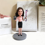 Custom Female Accountant Bobblehead with Calculator & Report
