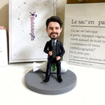 Personalized Bobblehead in Suit Sitting on Money Bag