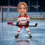 Custom Hockey Player Bobblehead – Personalized Sports Figurine with Photo & Custom Logo