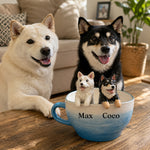Personalized Two-Pets Coffee Mug with Handmade Pet Figures