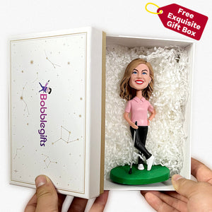 Happy Female Golf Bobblehead in Pink Shirt