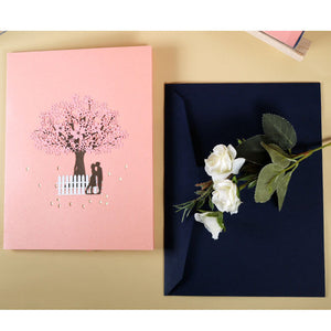 Romantic Couple Under Cherry Tree 3D Pop Up Greeting Card
