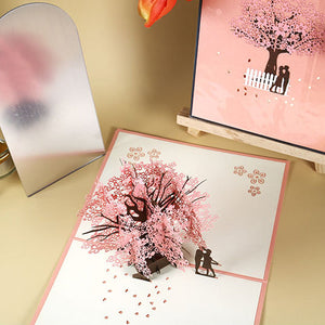 Romantic Couple Under Cherry Tree 3D Pop Up Greeting Card