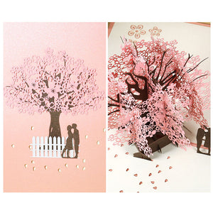 Romantic Couple Under Cherry Tree 3D Pop Up Greeting Card